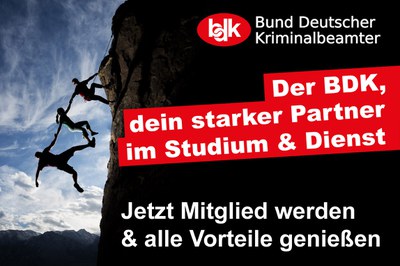 Kriminalkommissar-Anwärterinnen und -Anwärter:  Jetzt Mitglied werden!  Der BDK ist eure Berufsvertretung!